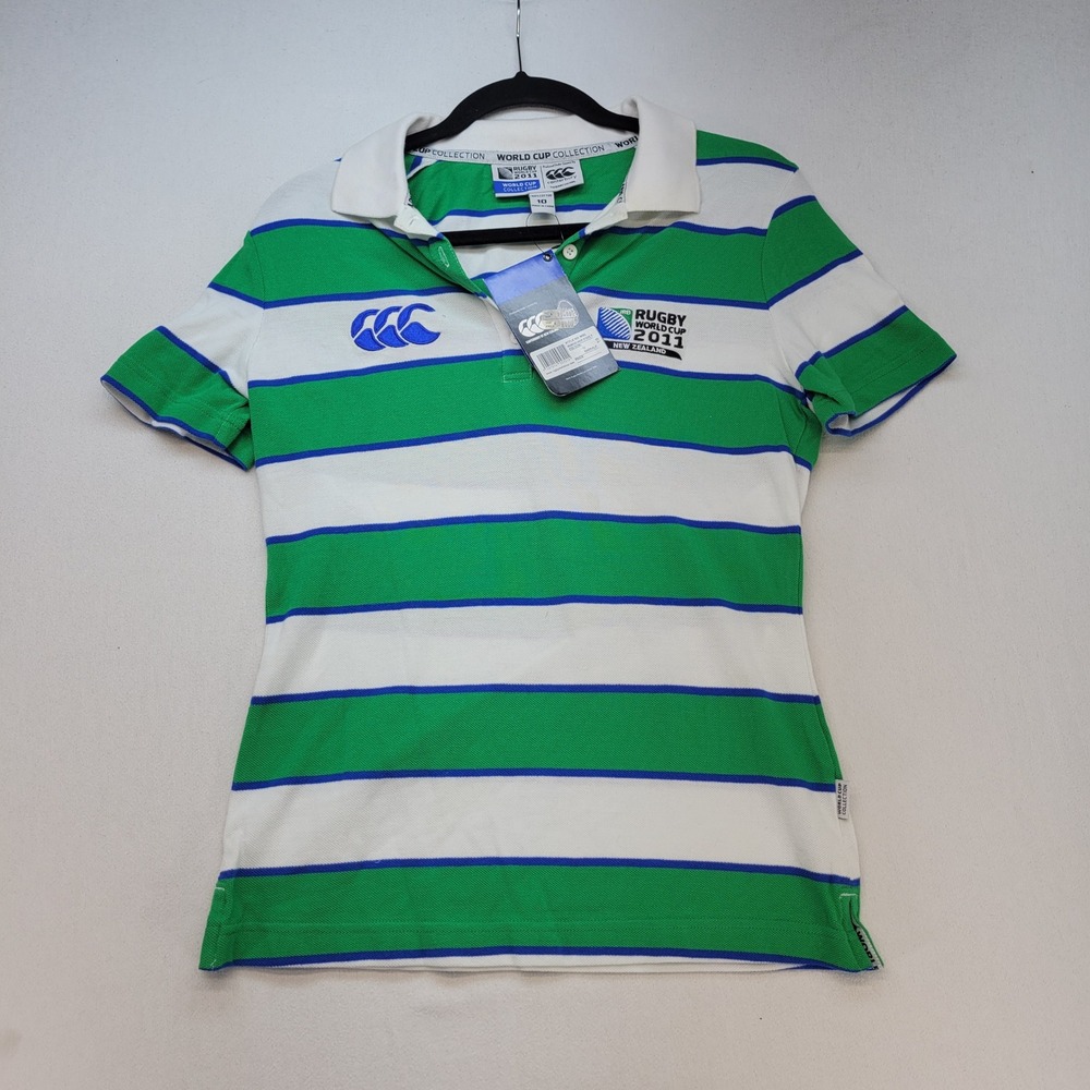 Canterbury Rugby World Cup 2011 Polo Womens‎ 10 Emerald Green Stripe New Zealand